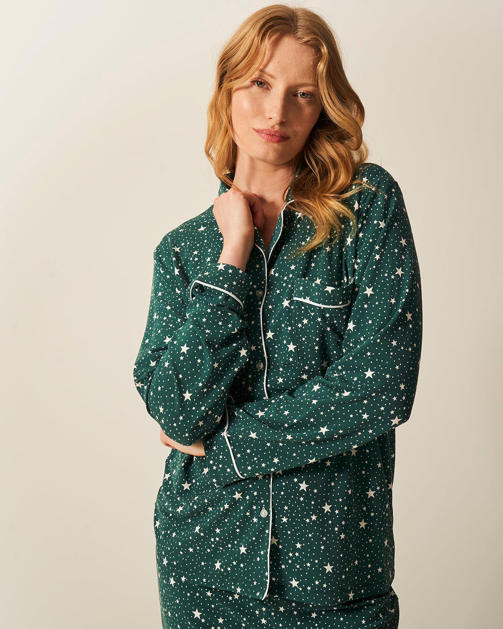 Long Pajama Set - Forest Green Stars Stripe & Stare