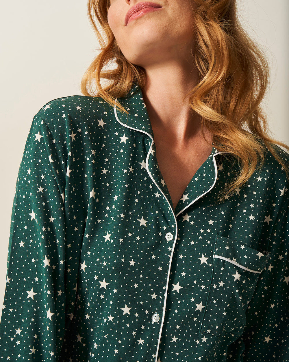 Long Pajama Set - Forest Green Stars Stripe & Stare