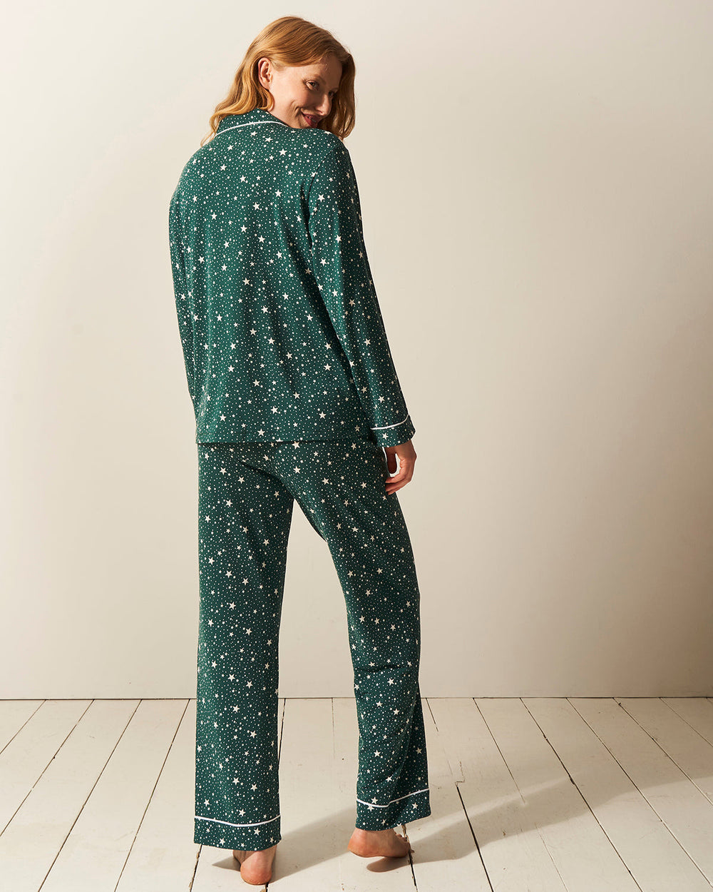 Long Pajama Set - Forest Green Stars Stripe & Stare