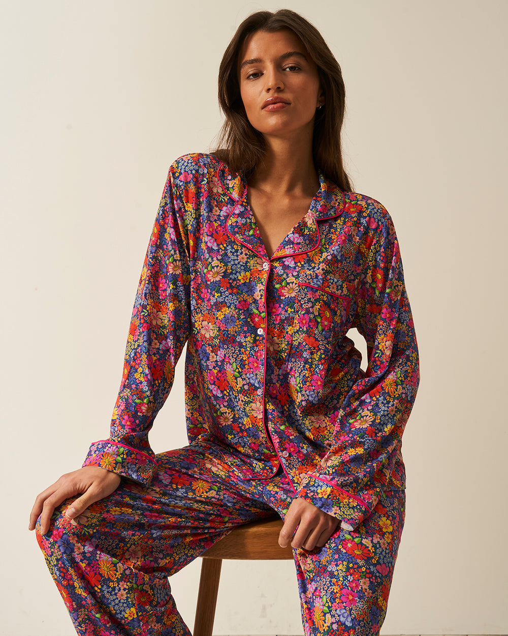 Long Pajama Set - Full Bloom Stripe & Stare