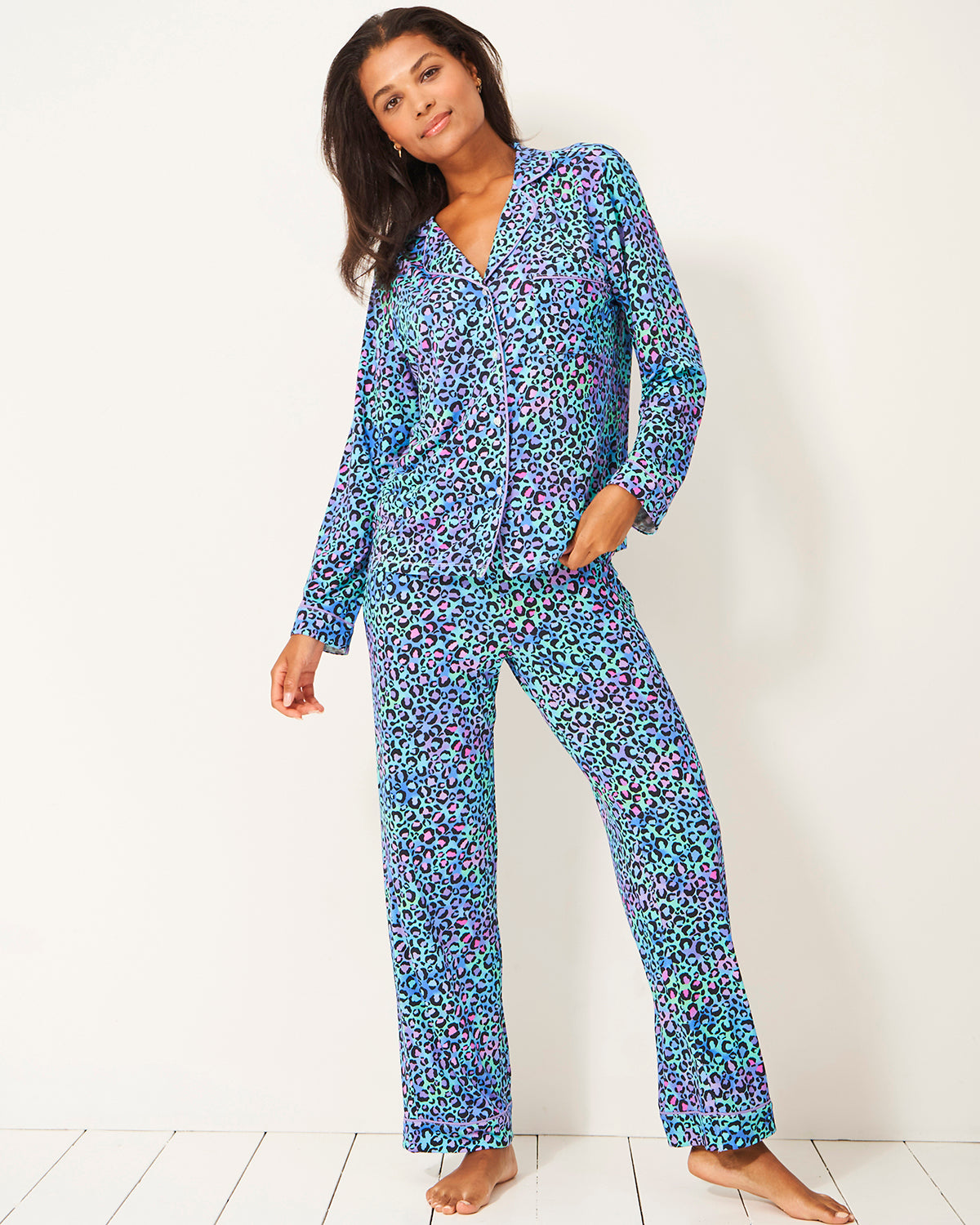 Womens leopard pajama discount set