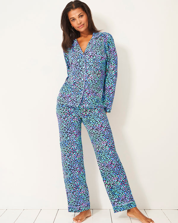 Long Pajama Set - Galaxy Leopard Stripe & Stare