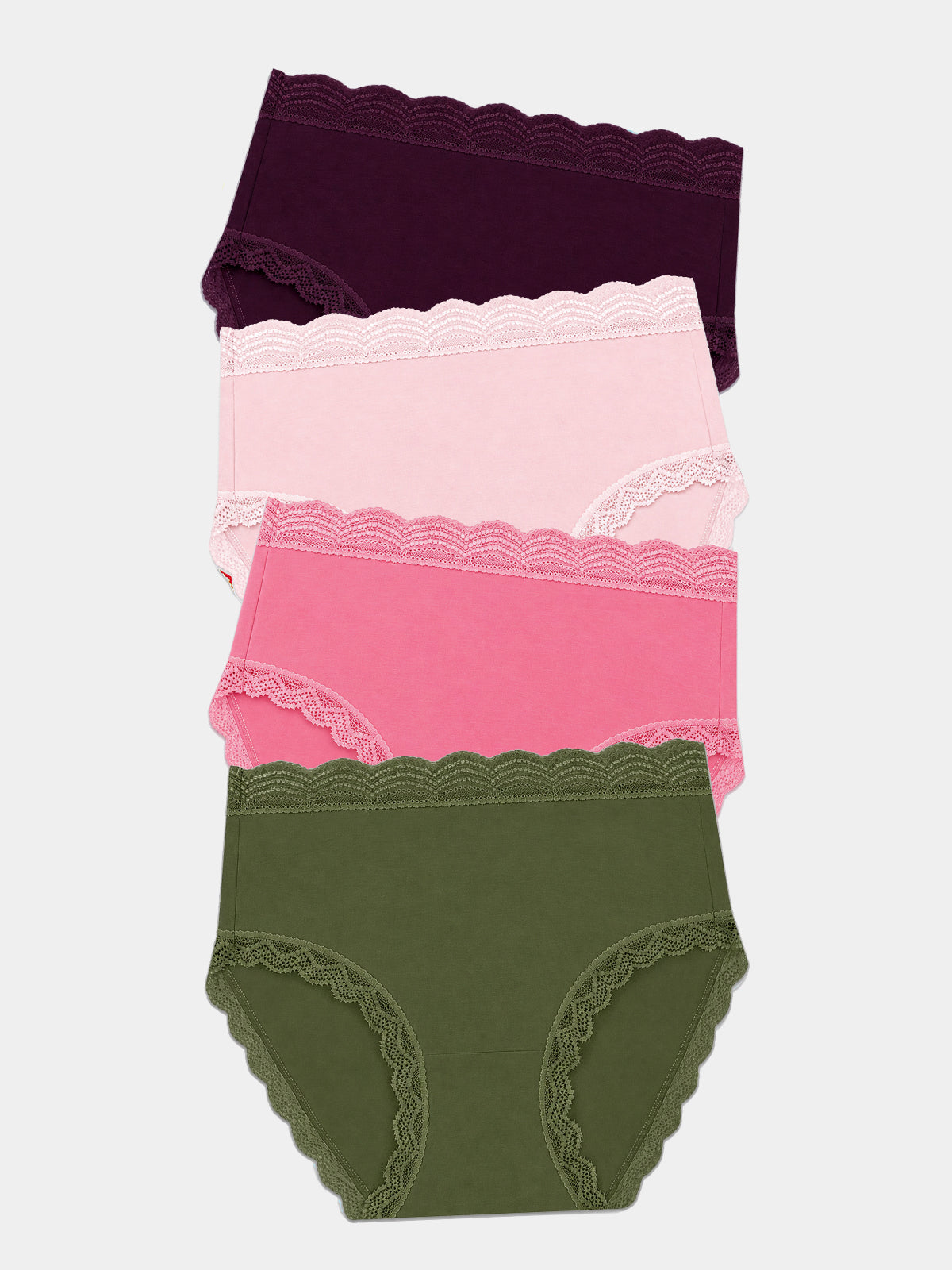 High Rise Brief Four Pack - Black Cherry & Olive