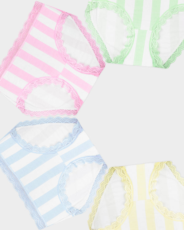 High Rise Brief Four Pack - Pastel Holiday Stripe Stripe & Stare