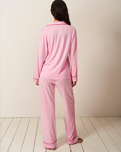 Long Pajama Set - Pink and Red Contrast Stripe & Stare