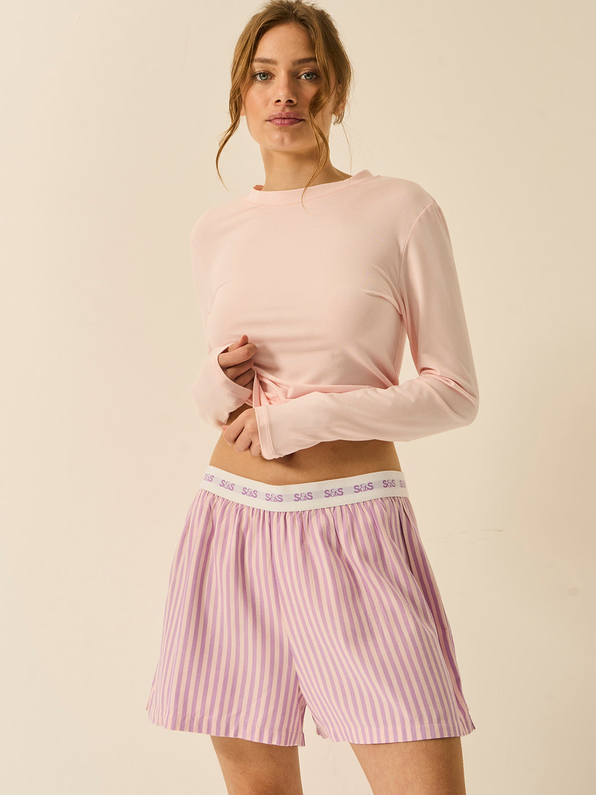 Soft Brushed Woven Pajama Shorts - Lavender Haze Stripe