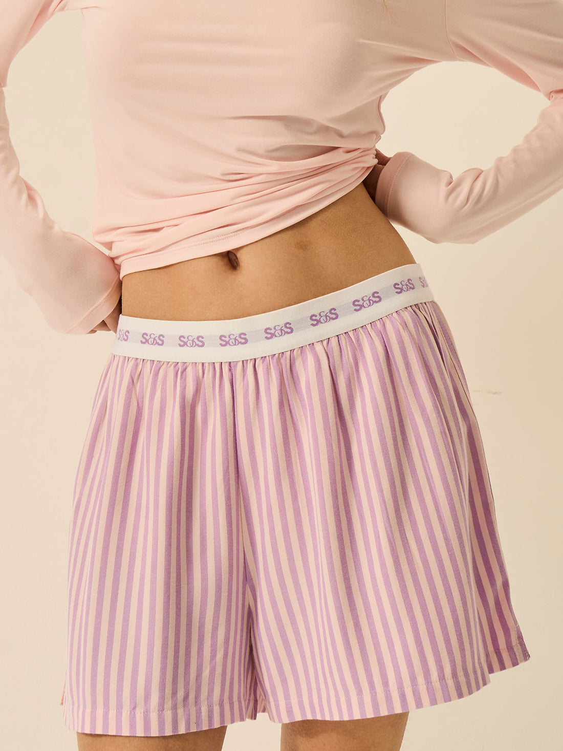 Soft Brushed Woven Pajama Shorts - Lavender Haze Stripe