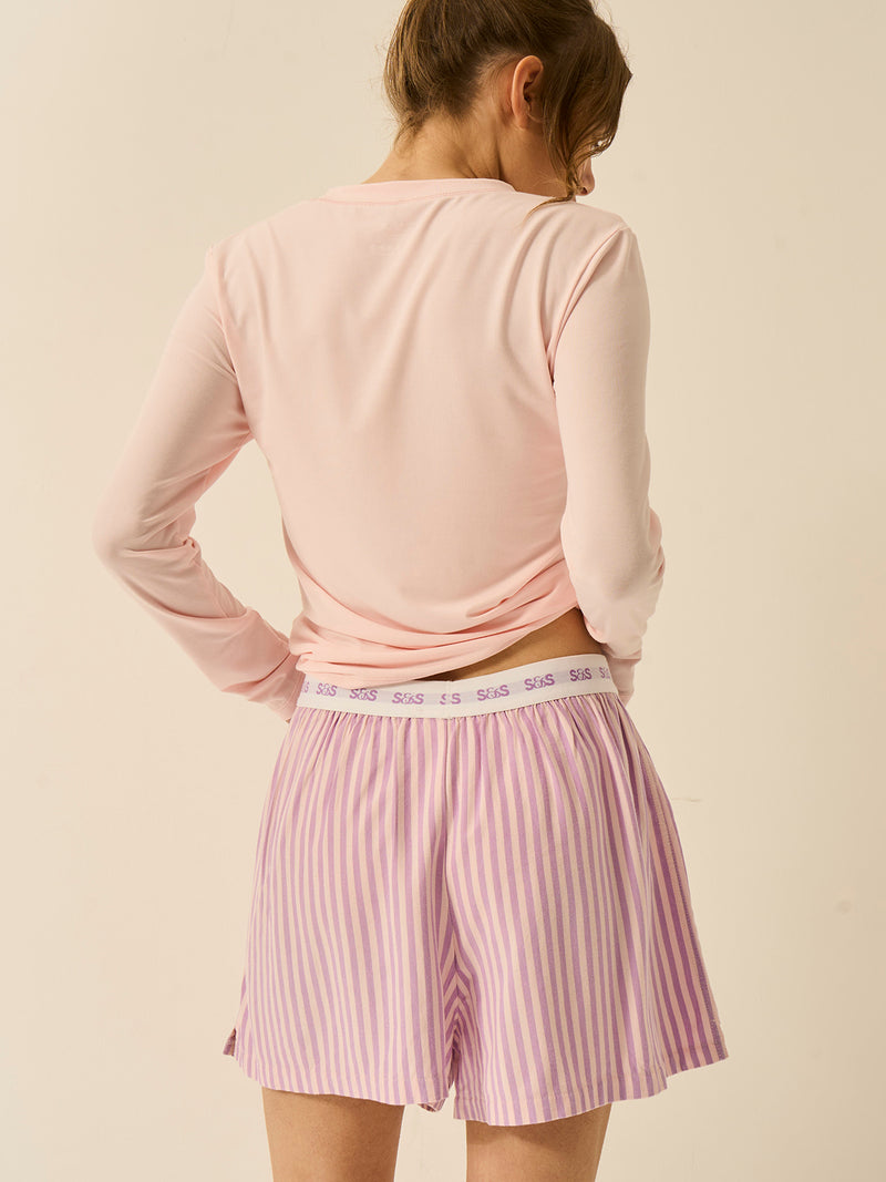 Soft Brushed Woven Pajama Shorts - Lavender Haze Stripe