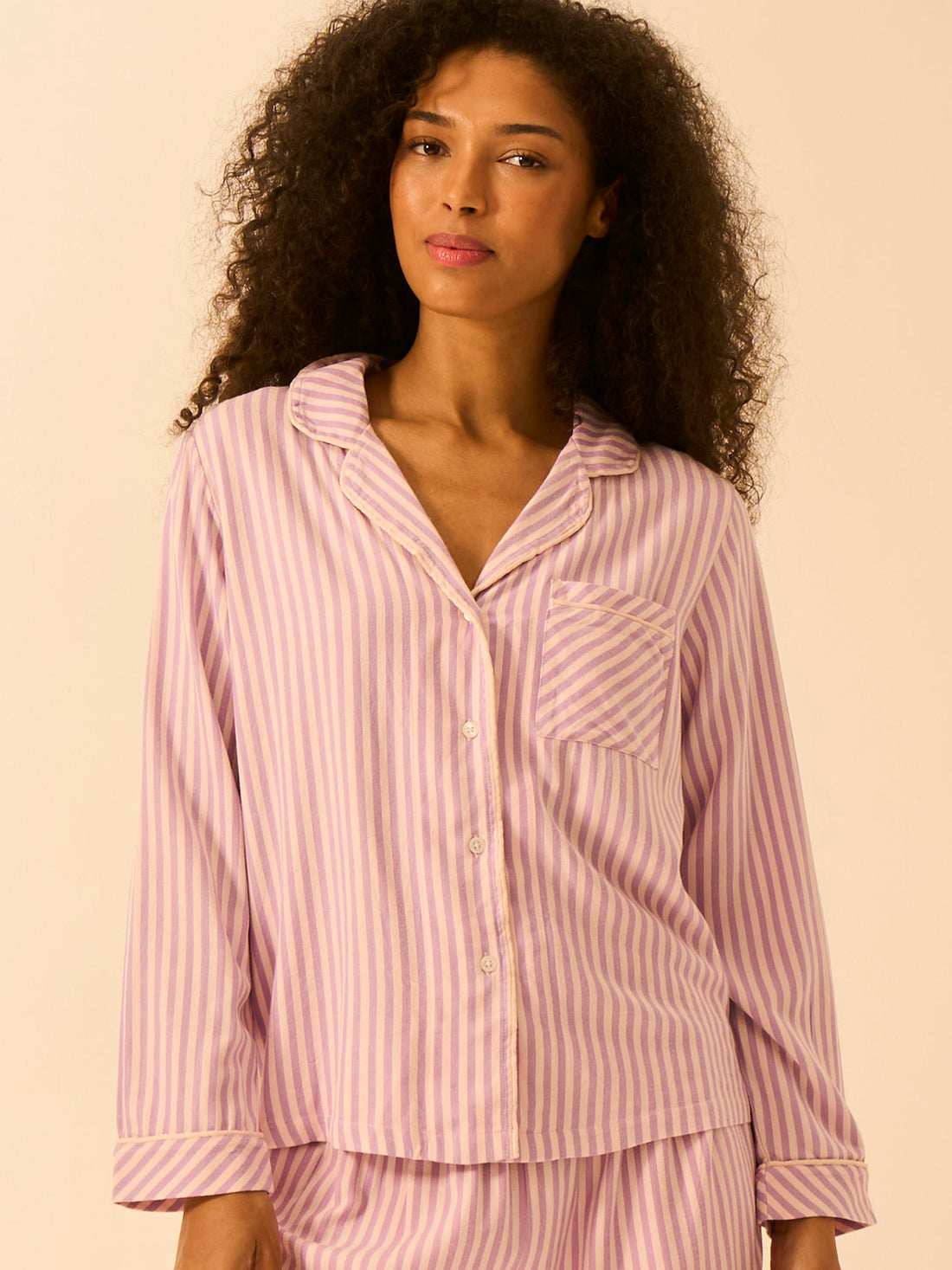 Soft Brushed Woven Pajama Top - Lavender Haze Stripe