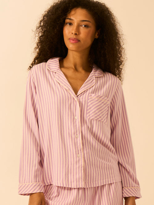 Soft Brushed Woven Pajama Top - Lavender Haze Stripe