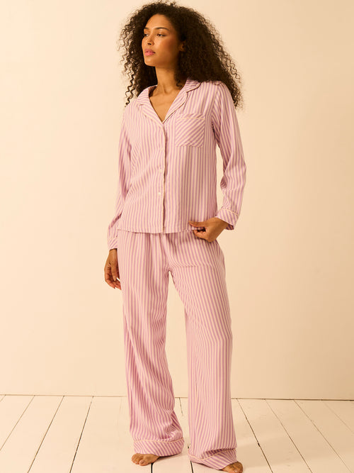 Soft Brushed Woven Pajama Bottoms - Lavender Haze Stripe