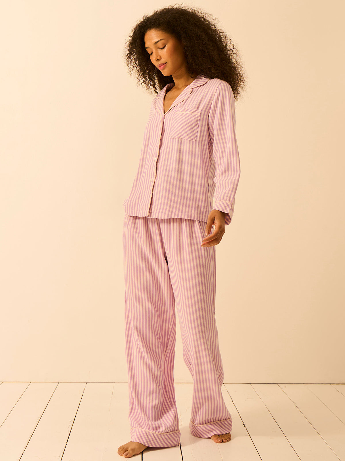 Soft Brushed Woven Pajama Bottoms - Lavender Haze Stripe