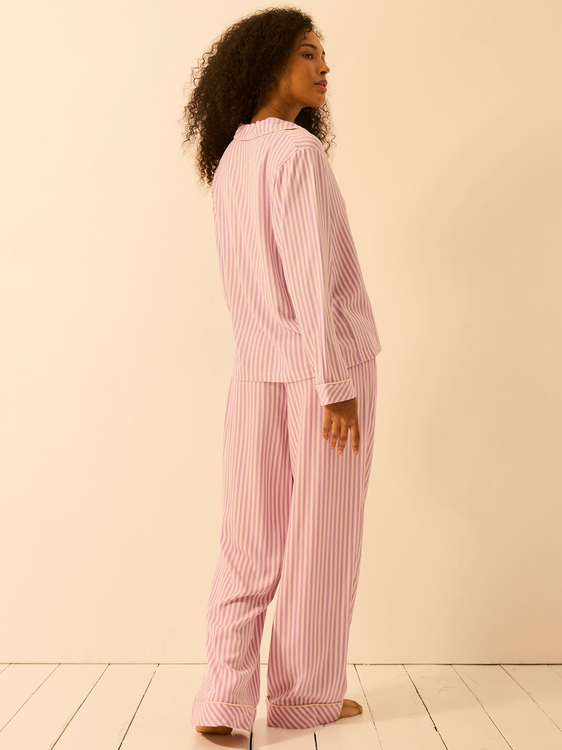 Soft Brushed Woven Pajama Bottoms - Lavender Haze Stripe