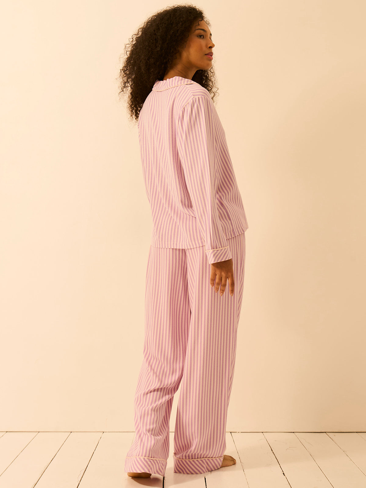 Soft Brushed Woven Pajama Bottoms - Lavender Haze Stripe