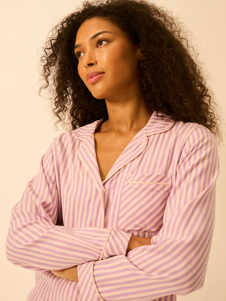 Soft Brushed Woven Pajama Top - Lavender Haze Stripe