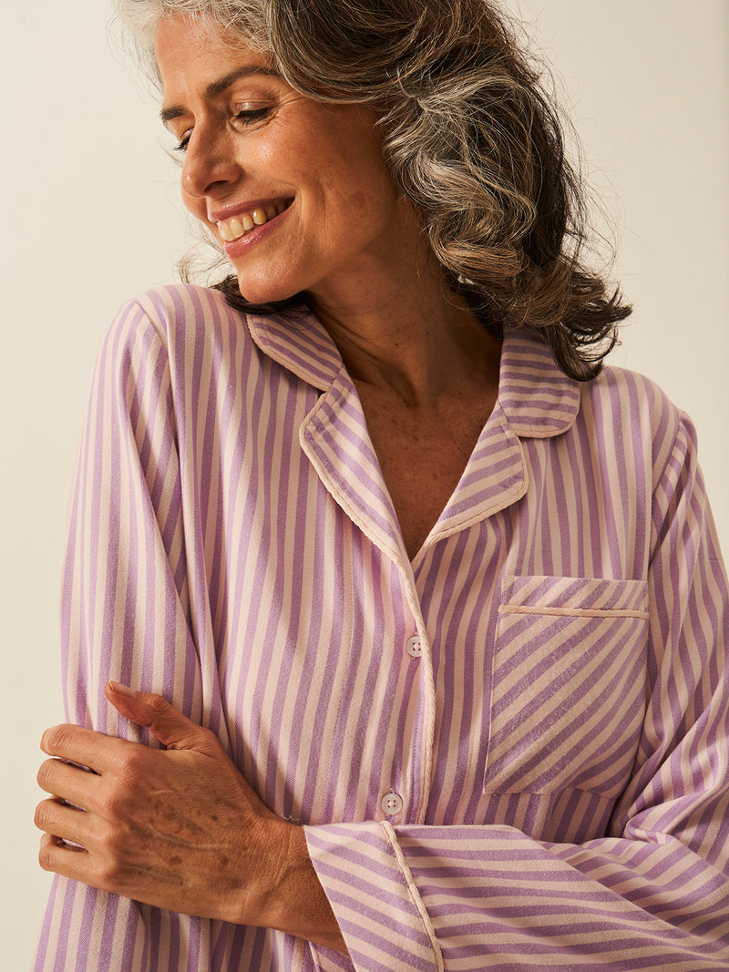 Soft Brushed Woven Pajama Top - Lavender Haze Stripe