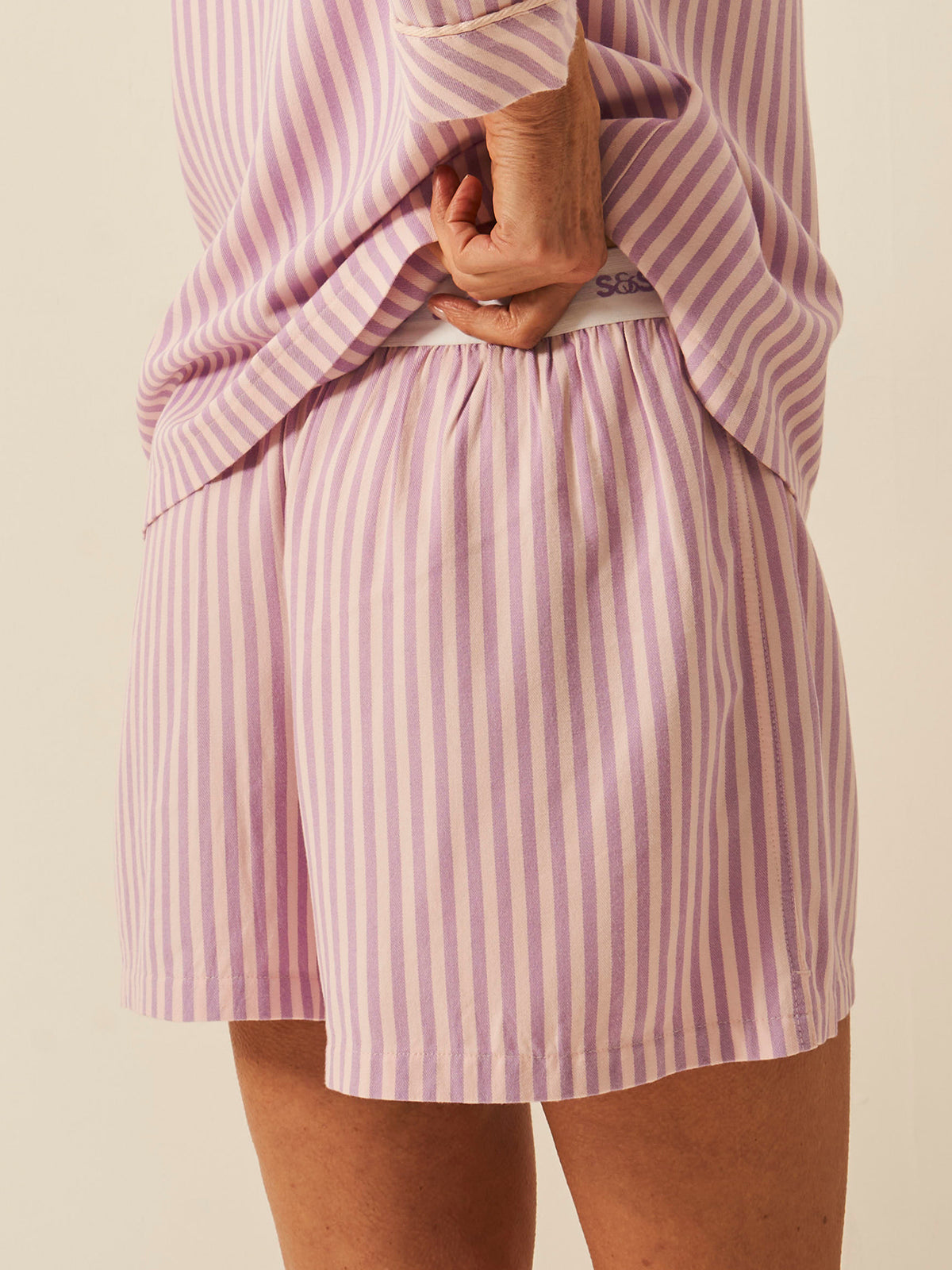 Soft Brushed Woven Pajama Shorts - Lavender Haze Stripe