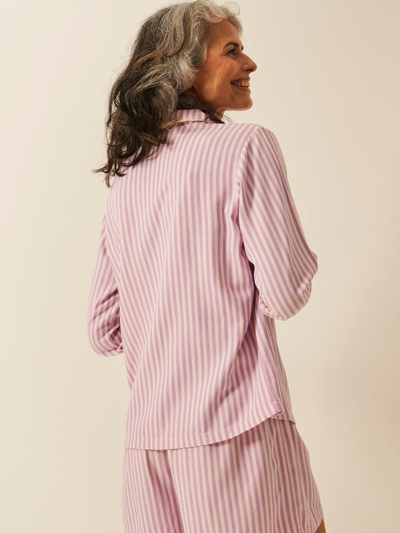 Soft Brushed Woven Pajama Top - Lavender Haze Stripe