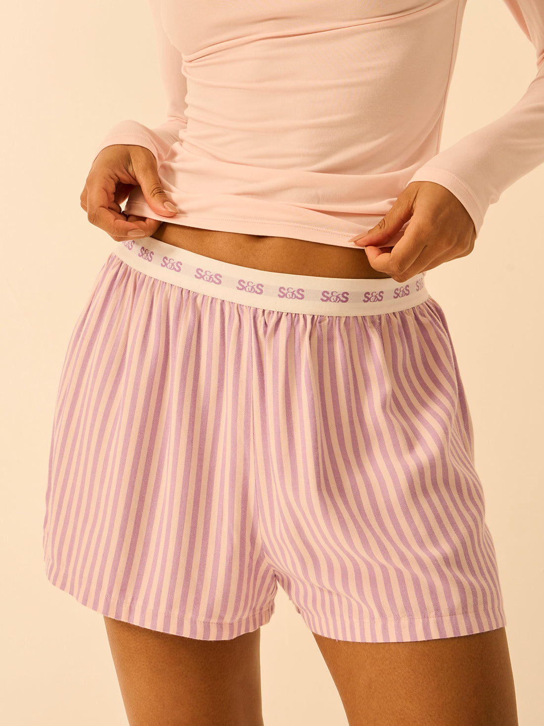 Soft Brushed Woven Pajama Shorts - Lavender Haze Stripe