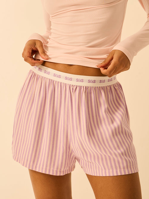 Soft Brushed Woven Pajama Shorts - Lavender Haze Stripe