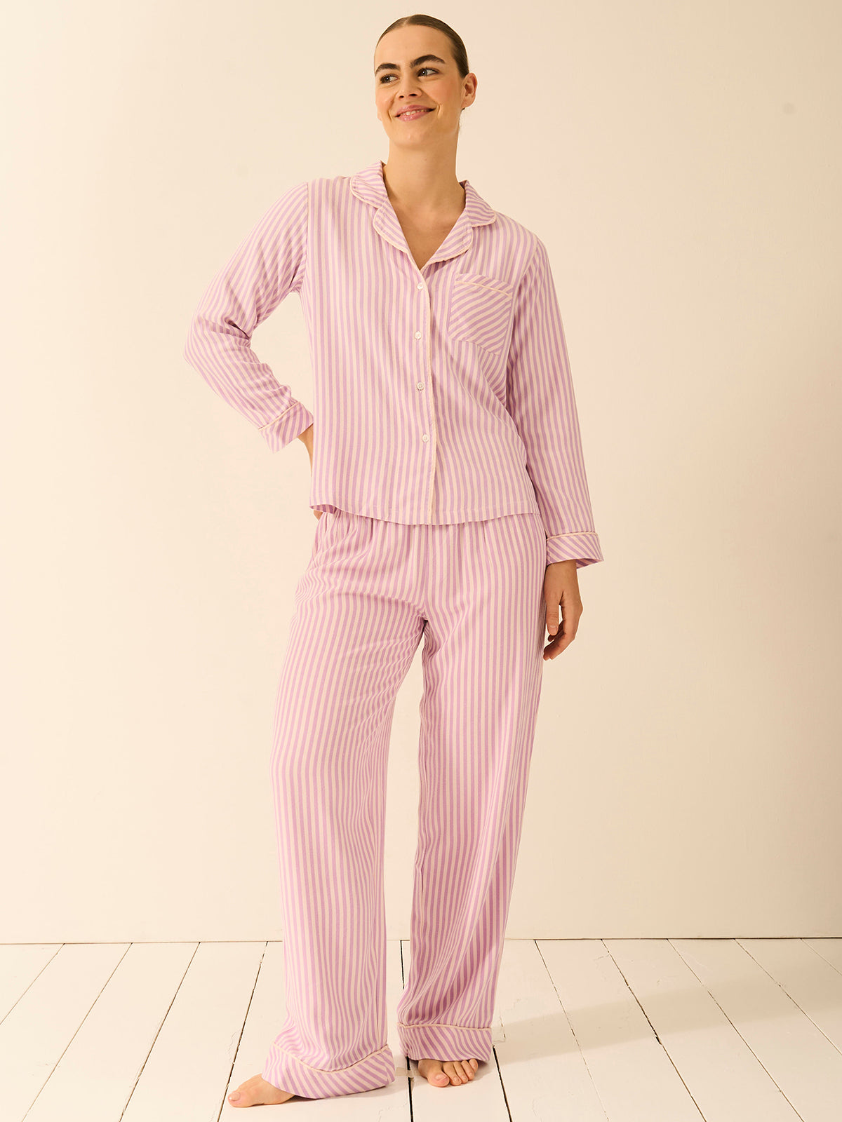 Soft Brushed Woven Pajama Top - Lavender Haze Stripe
