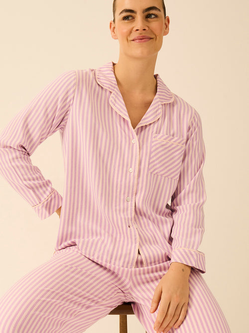 Soft Brushed Woven Pajama Top - Lavender Haze Stripe