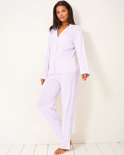 Long Pajama Set - Lavender Stripe & Stare