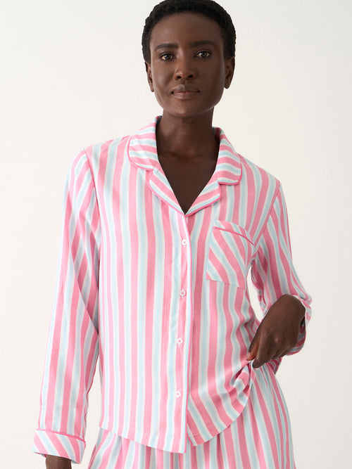 Soft Brushed Woven Pajama Top - Lazy Days Stripe