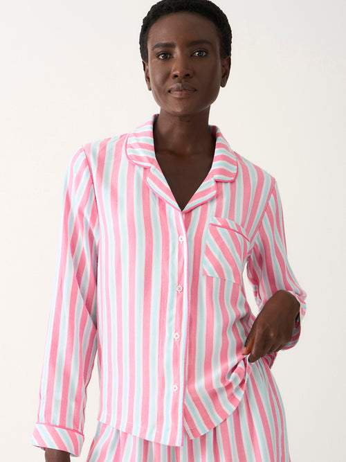 Soft Brushed Woven Pajama Top - Lazy Days Stripe