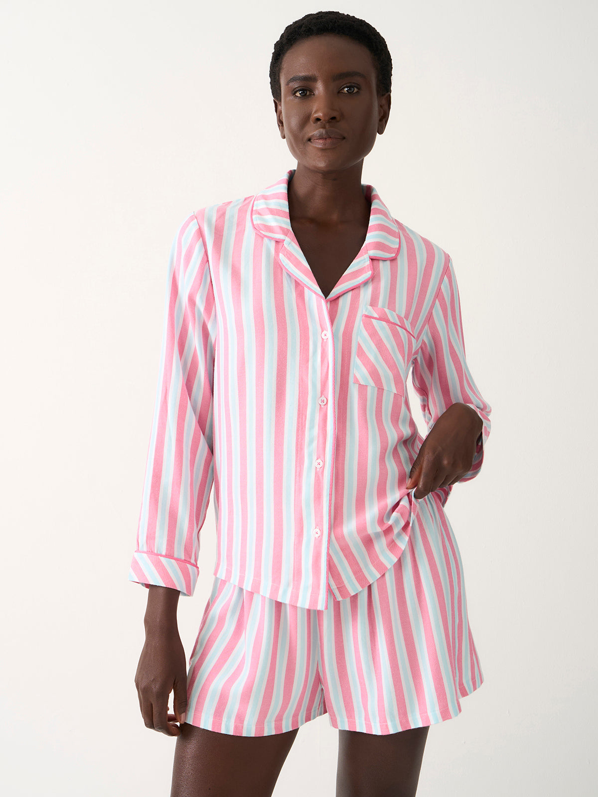 Soft Brushed Woven Pajama Shorts - Lazy Days Stripe