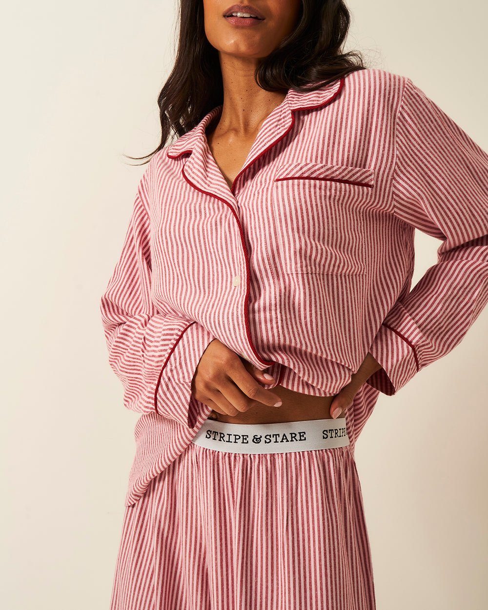 Soft Brushed Woven Pajama Bottoms - Red Stripe Stripe & Stare