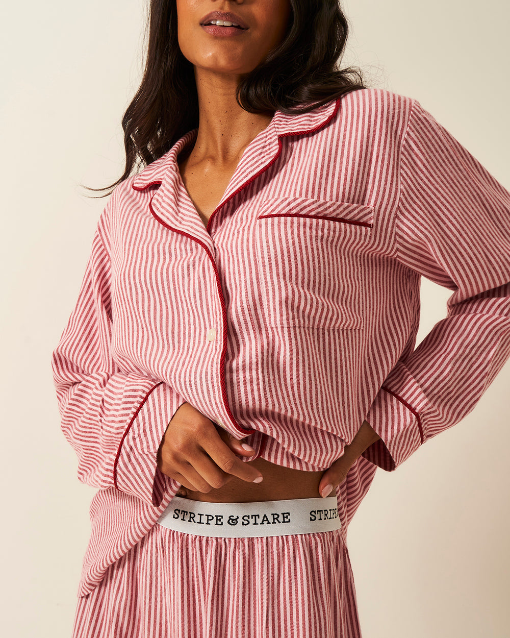 Soft Brushed Woven Pajama Top - Red Stripe Stripe & Stare