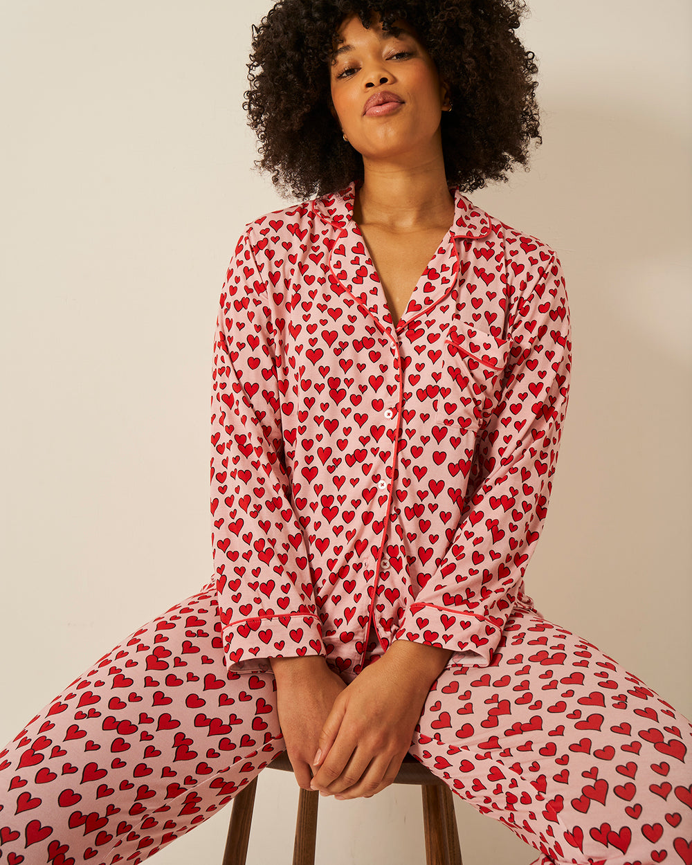 Long Pajama Set - Ace of Hearts Stripe & Stare