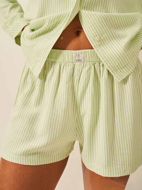 Emily English X S&S Soft Brushed Woven Pajama Shorts - Matcha Stripe Anjos & Lourenco