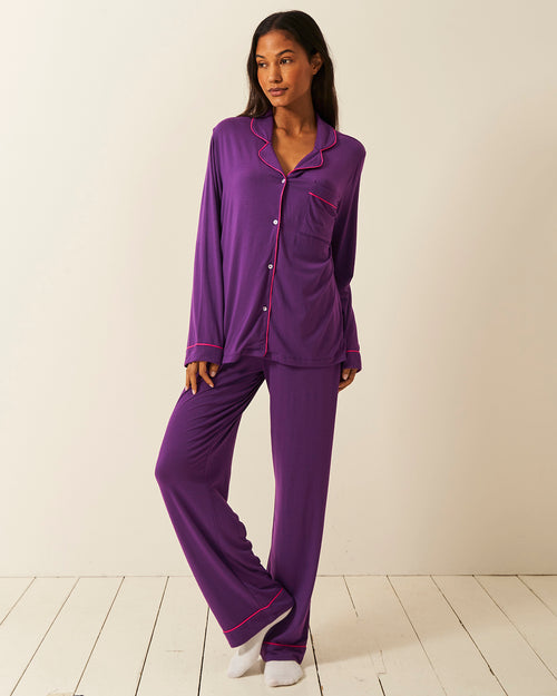 Long Pajama Set- Plum Stripe & Stare