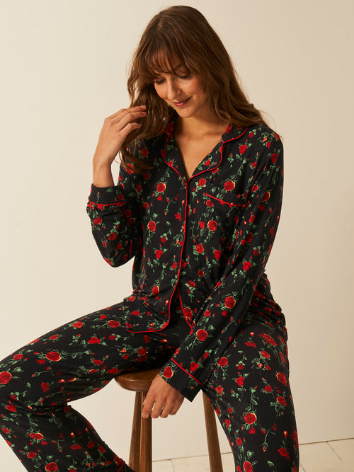 Long Pajama Set - RIXO Claudia Rose Black