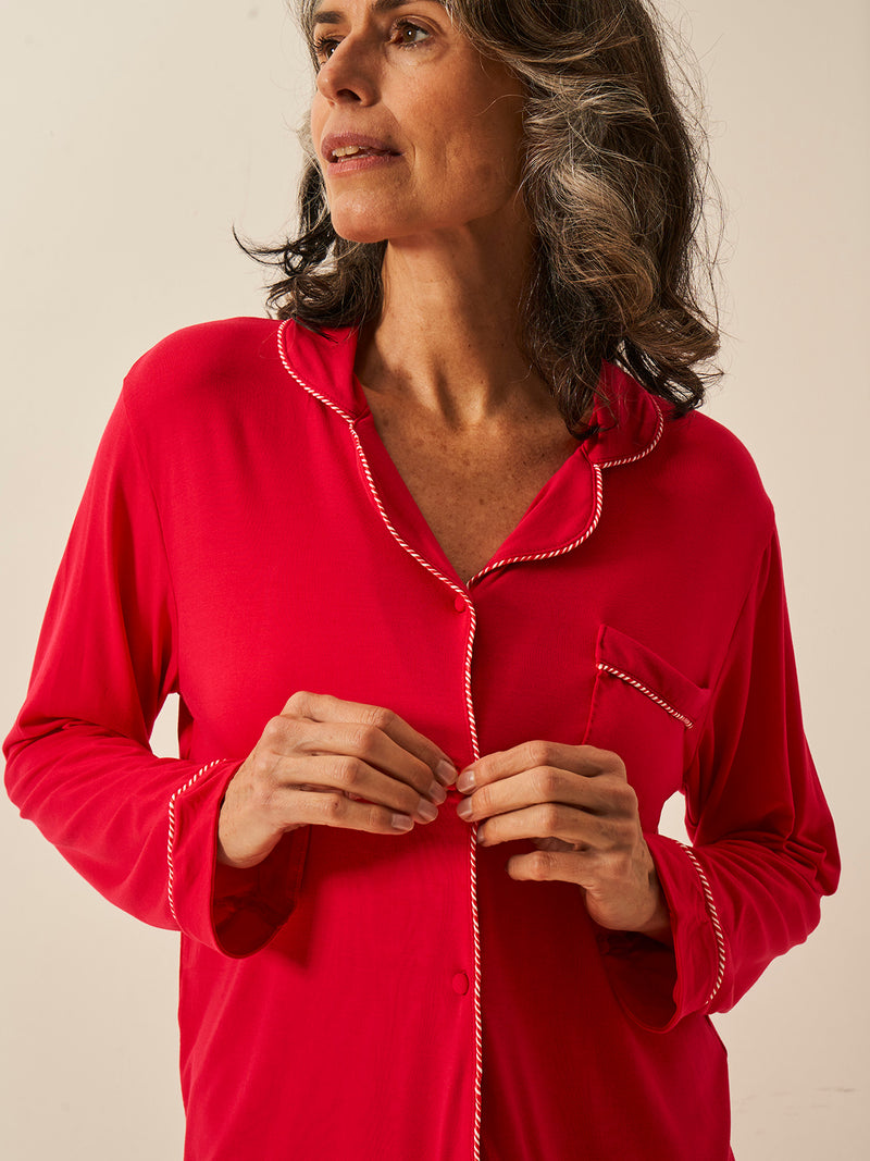 Long Pajama Set - Lipstick Red