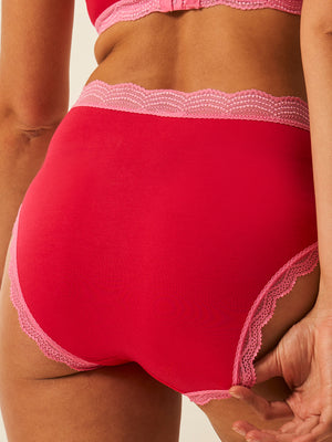 High Rise Brief- Lipstick Red & Pink Cosmos