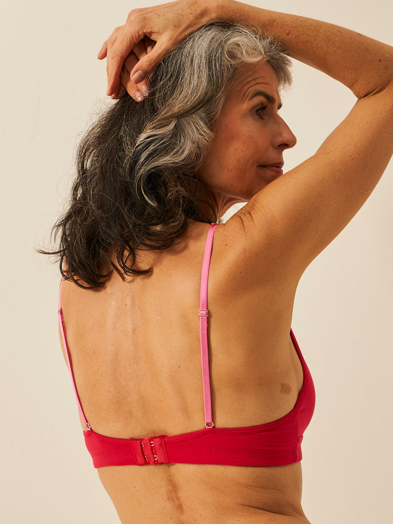 Lace Plunge Bra - Lipstick Red & Pink Cosmos