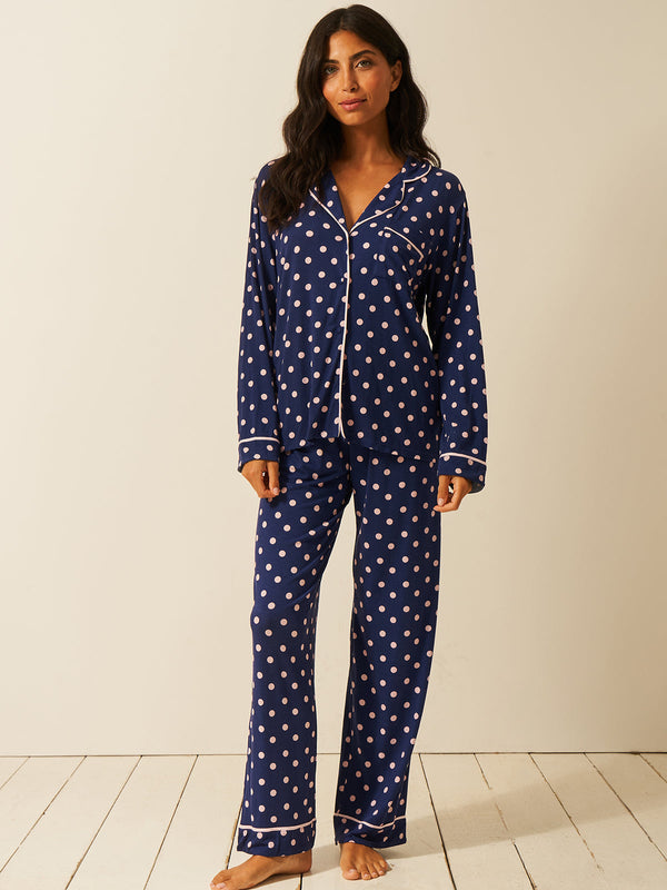 Long Pajama Set - Navy Spot