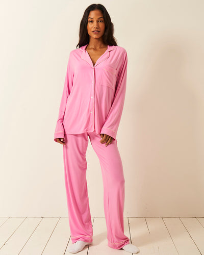 Long Pajama Set - Moonlight Mauve Stripe & Stare