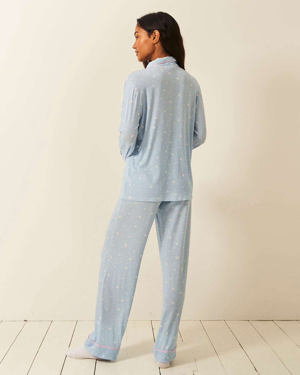 Long Pajama Set - Pale Blue Stars Stripe & Stare