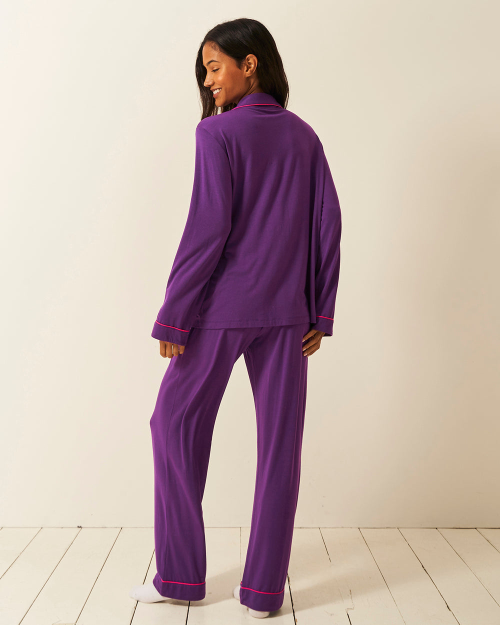 Long Pajama Set- Plum Stripe & Stare