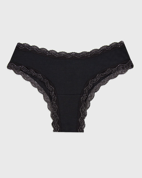 Brazilian Brief - Black Sparkle Lace Stripe & Stare