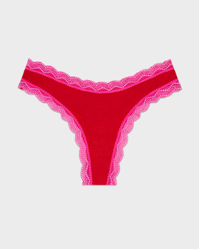 Thong - Scarlet & Raspberry Sparkle Lace Stripe & Stare