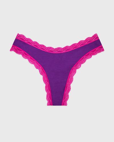 Thong - Plum & Raspberry Sparkle Lace Stripe & Stare