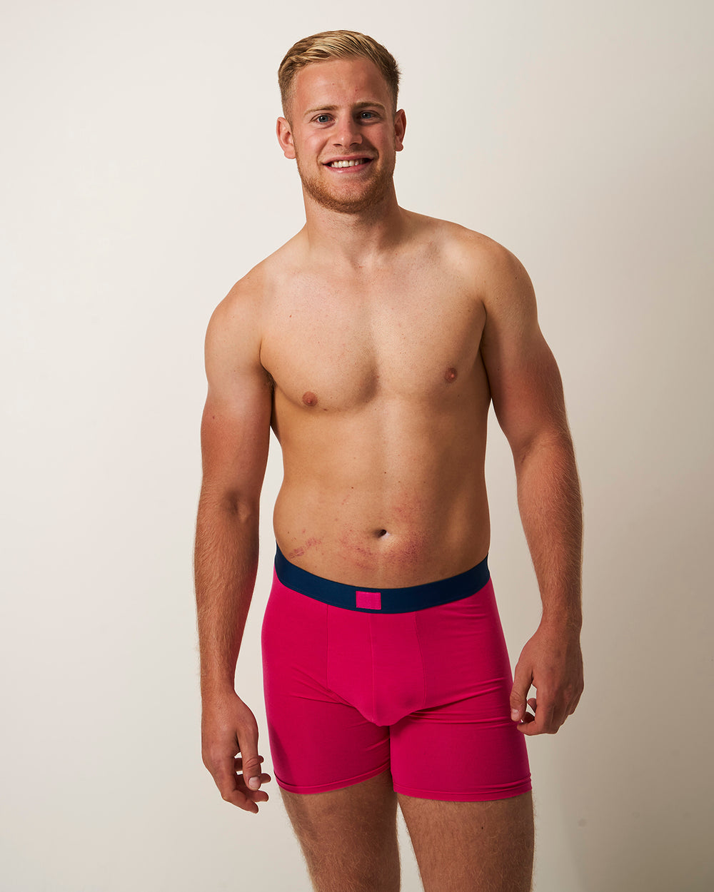 Men's Boxer - Raspberry and Midnight Stripe & Stare