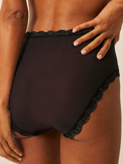 Mesh High Rise Brief - Black Sparkle Lace Stripe & Stare