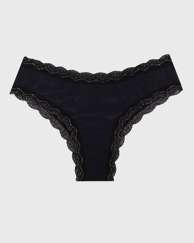 Mesh Brazilian Brief  - Black Sparkle Lace Stripe & Stare