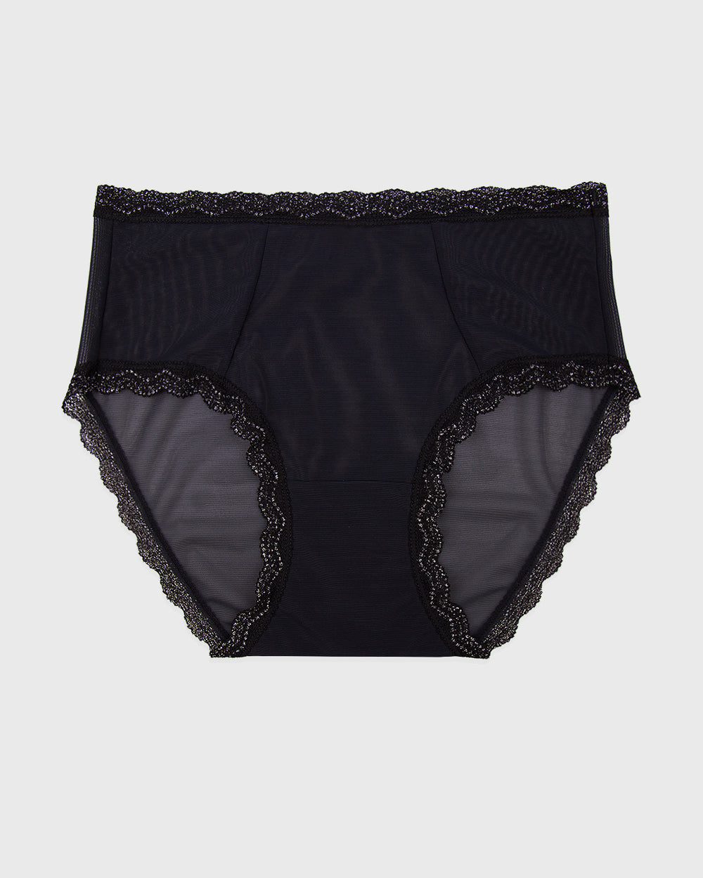 Mesh High Rise Brief - Black Sparkle Lace Stripe & Stare